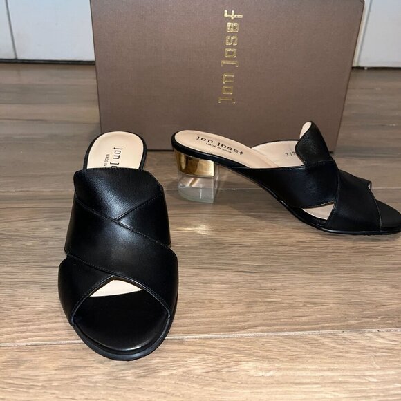 NWT AnTHROPOLOGIE Jon Josef Danger Black Leather Open Toe Mules 5 - Picture 3 of 7